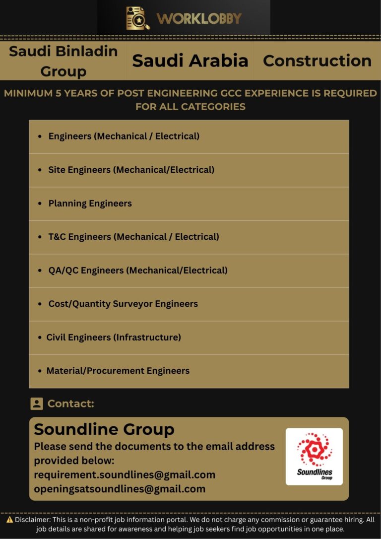 Requirement for Saudi Binladin Group – KSA – 2025