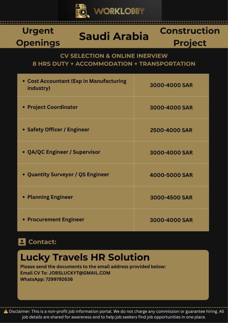 Urgent Hiring for Construction Project – Saudi Arabia – 2025