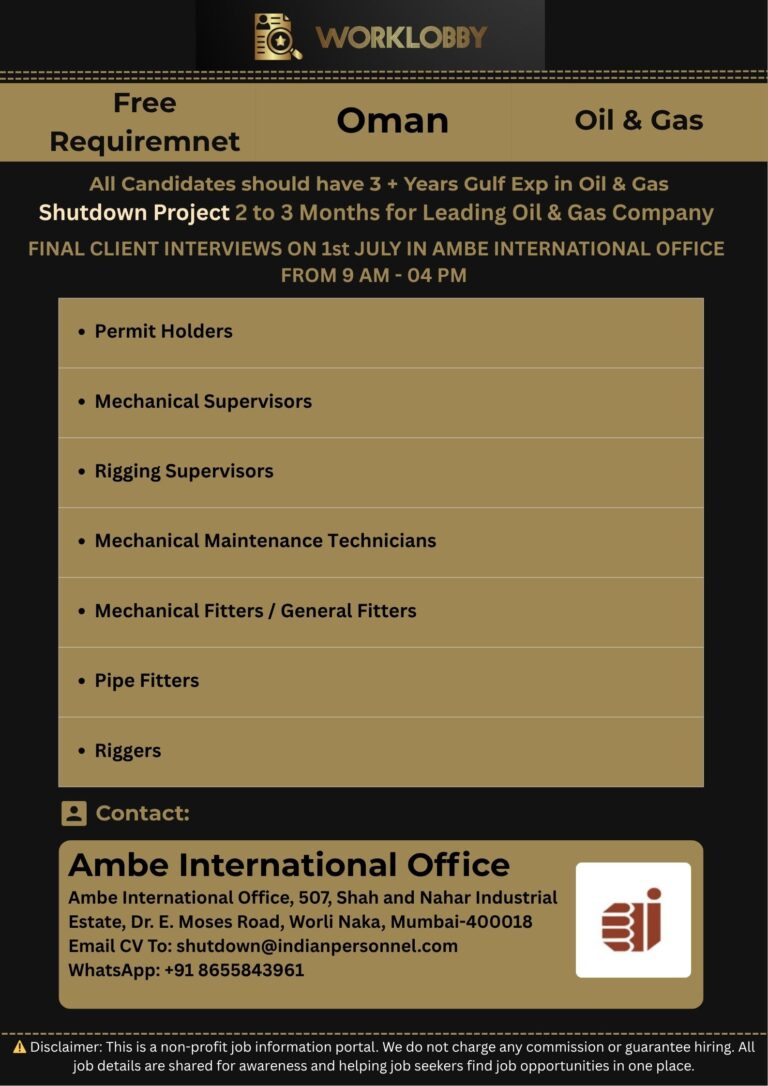 🚨 Urgent Hiring for Oman Shutdown – 2025 | Short-Term Oil & Gas Project 🇴🇲