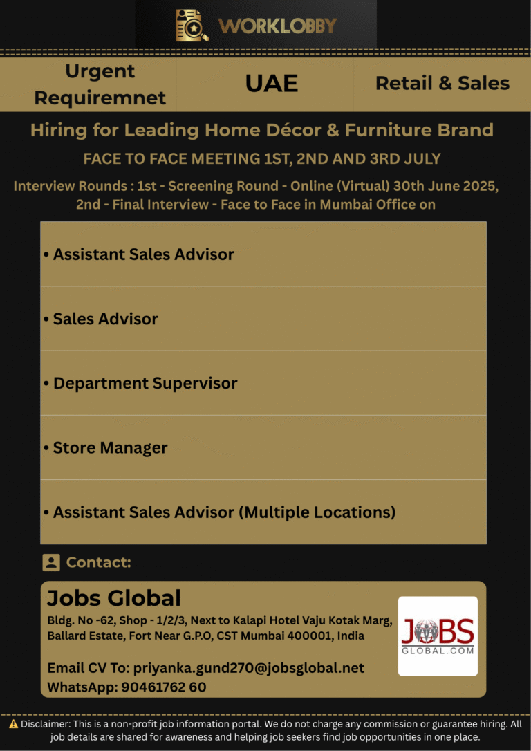 π  Excellent Opportunity in UAE β Hiring for Leading Home DΓ©cor & Furniture Brand π¦πͺ