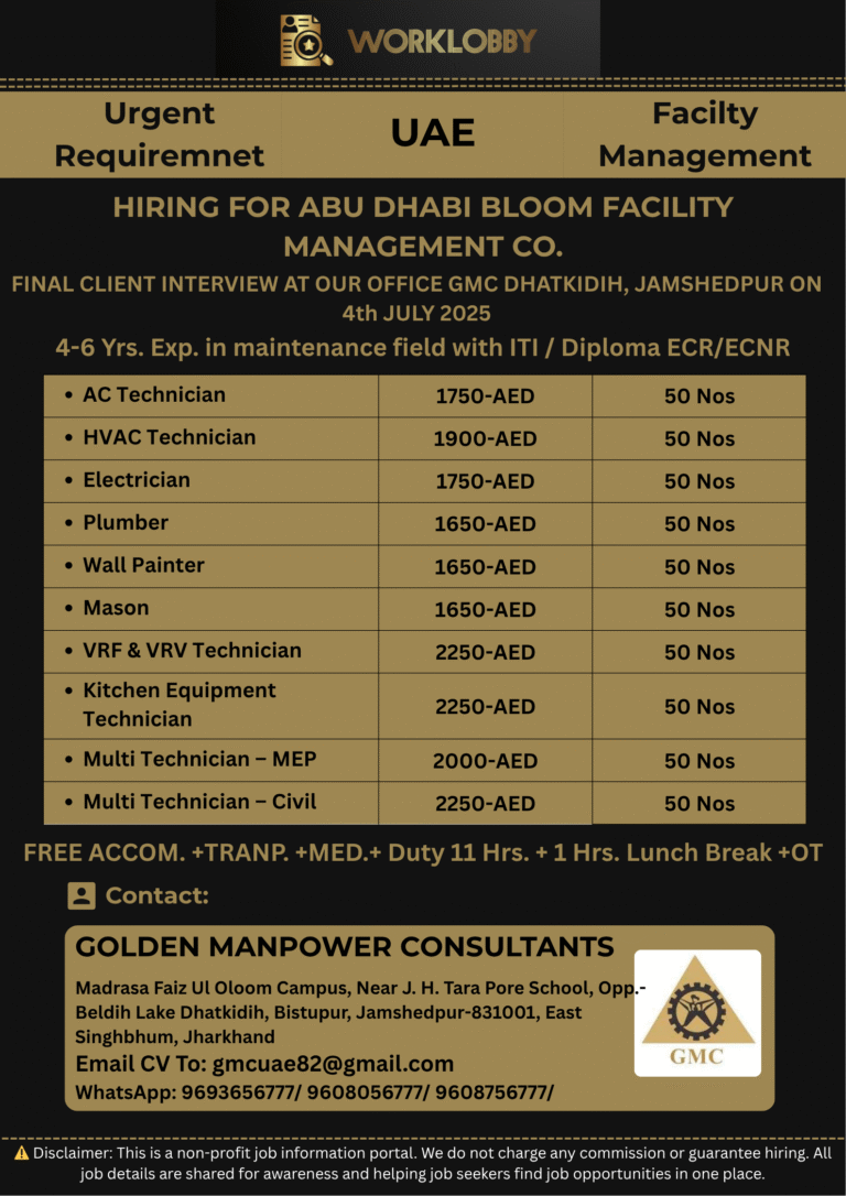 Urgent Hiring โ Abu Dhabi | Bloom Facility Management Co. ๐ฆ๐ช