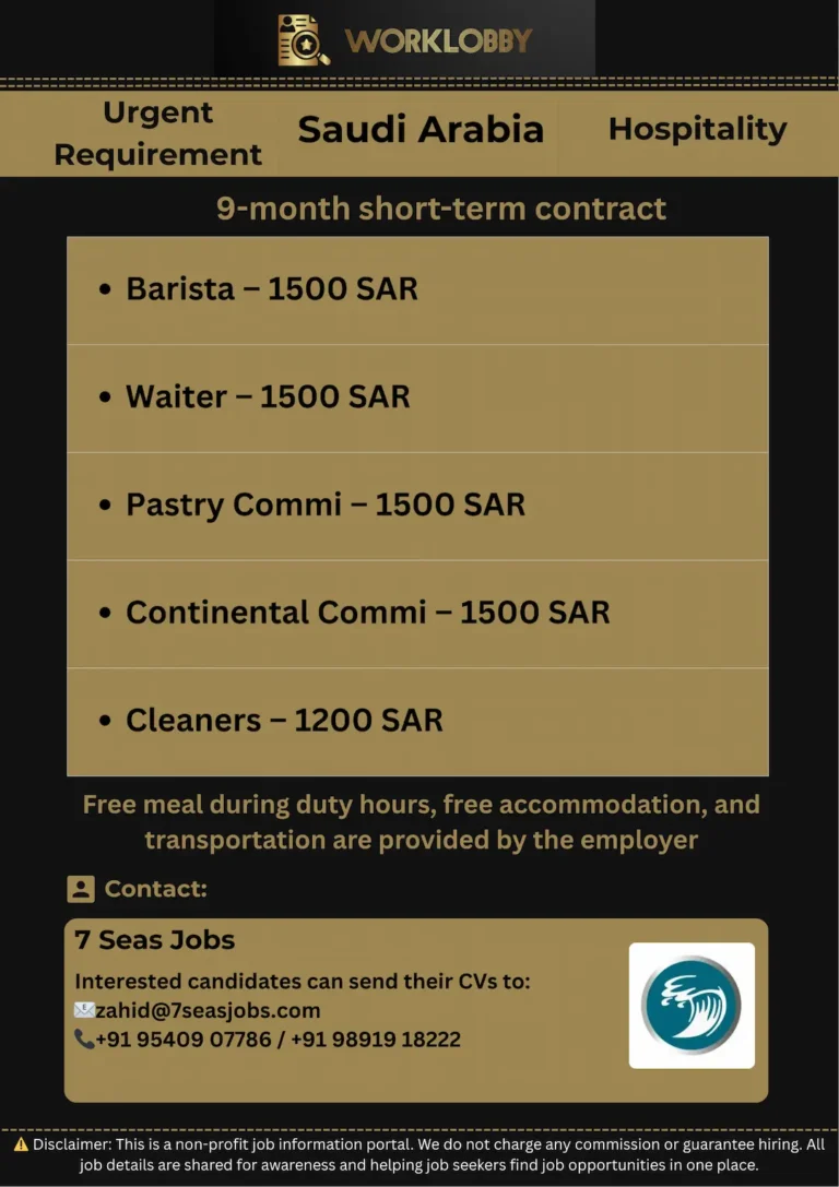 ☕ Hospitality Jobs in Saudi Arabia – Short Term Contract