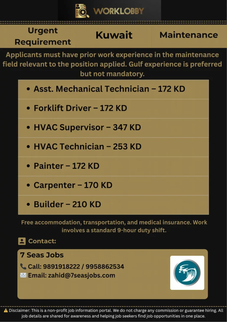 π οΈ Kuwait Maintenance Jobs β Multiple Openings with Free Benefits!