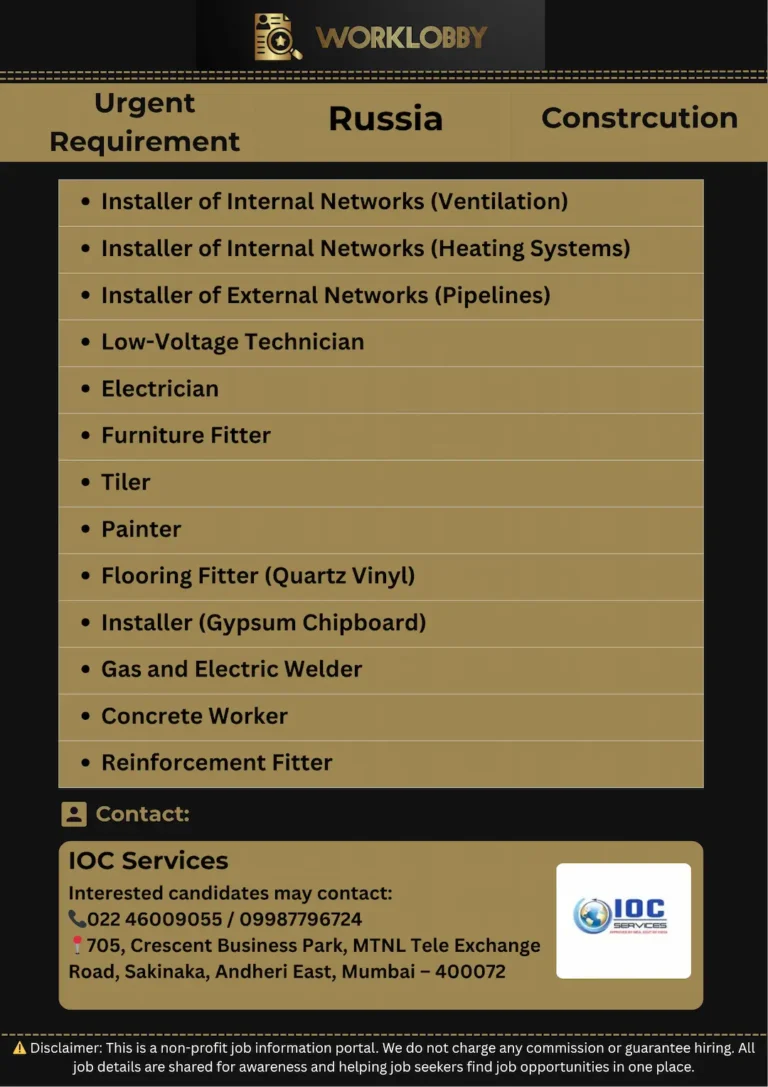 ๐๏ธ Russia Construction Jobs โ Urgent Hiring for 1000+ Vacancies