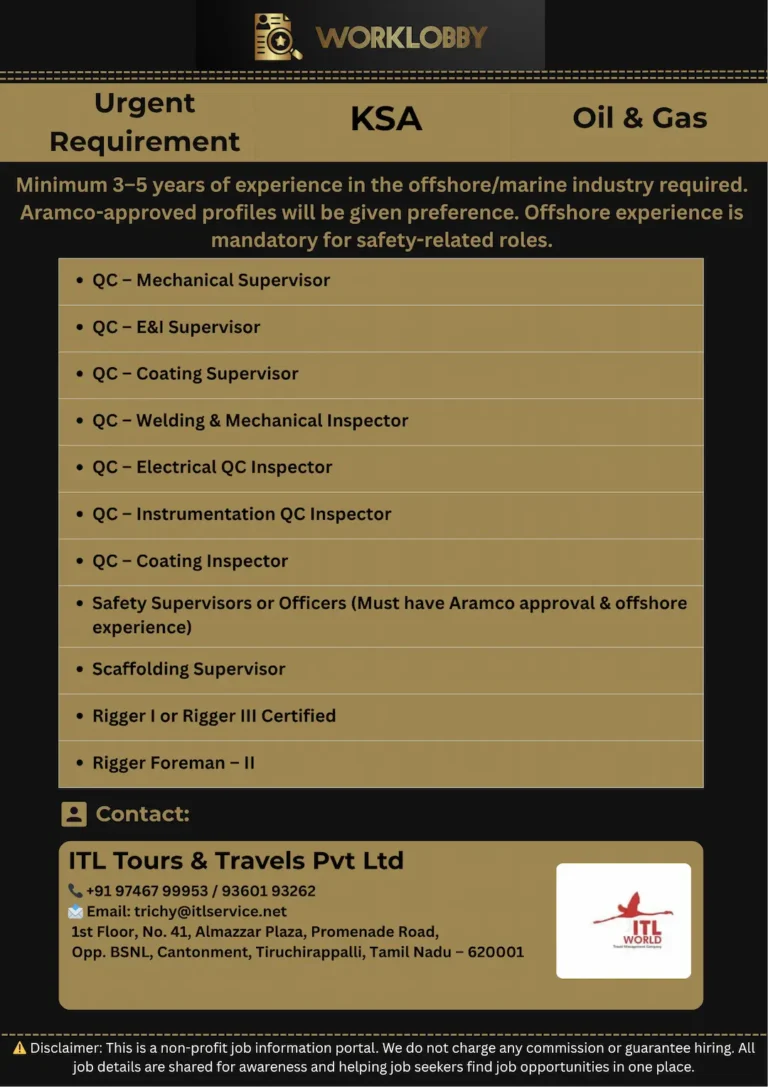 ⚓ Saudi Offshore Marine Jobs – QC, Safety & Rigger Roles Hiring Now