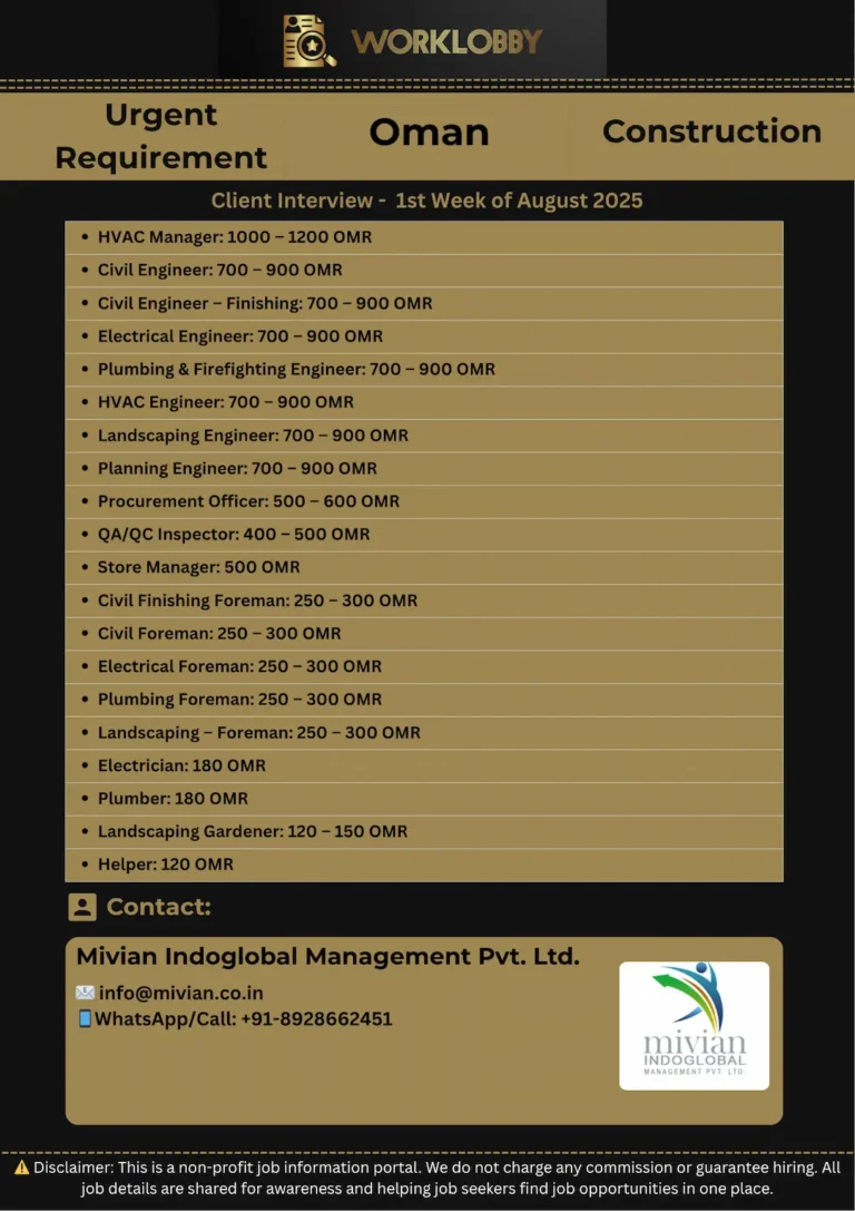 🏗️ Oman Building Construction Jobs – August 2025 Client Interview