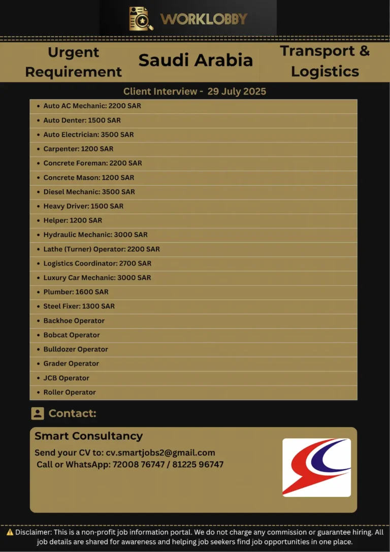 🛠 Saudi Arabia Jobs – Joude United Hiring via Smart Consultancy