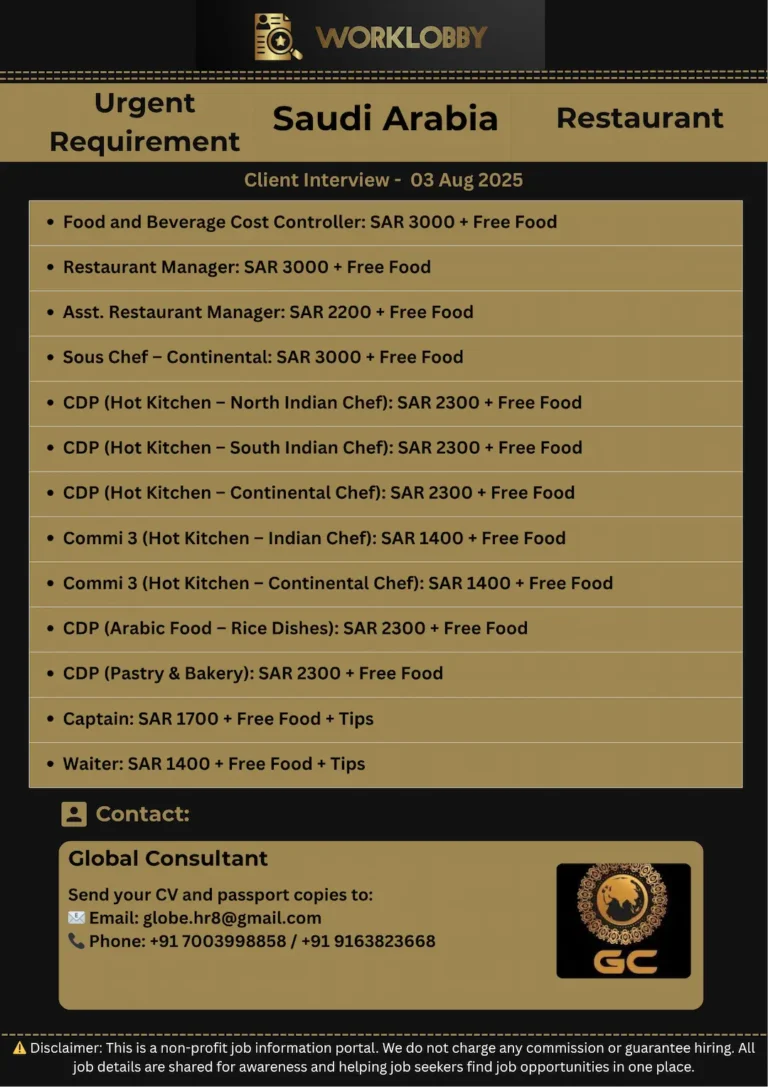 🧑🍳 Restaurant & Catering Saudi Arabia Jobs