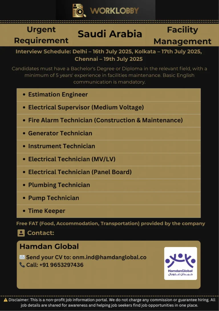π’ Saudi Arabia Facility Management Jobs β Client Interviews in India
