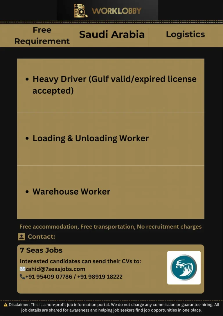 🚚 Urgent Hiring for Saudi Arabia – Logistics Company Jobs