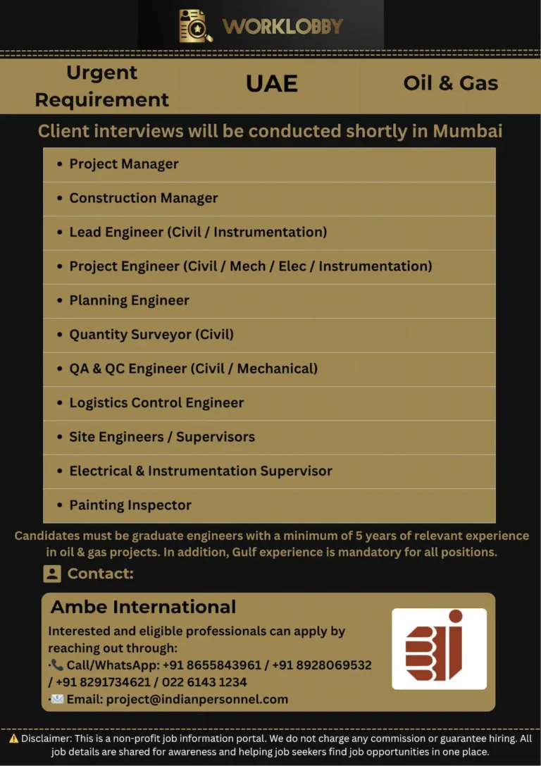 UAE Oil & Gas Engineering Jobs – Long-Term | Interview in Mumbai
