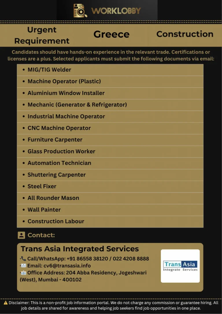 Greece Construction Jobs – Apply Now