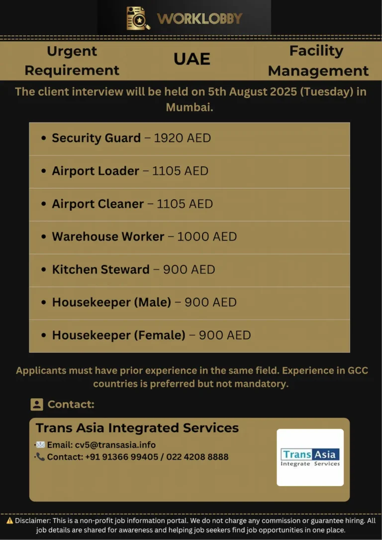 Dubai Airport Jobs – Client Interview in Mumbai on 5 August 2025
