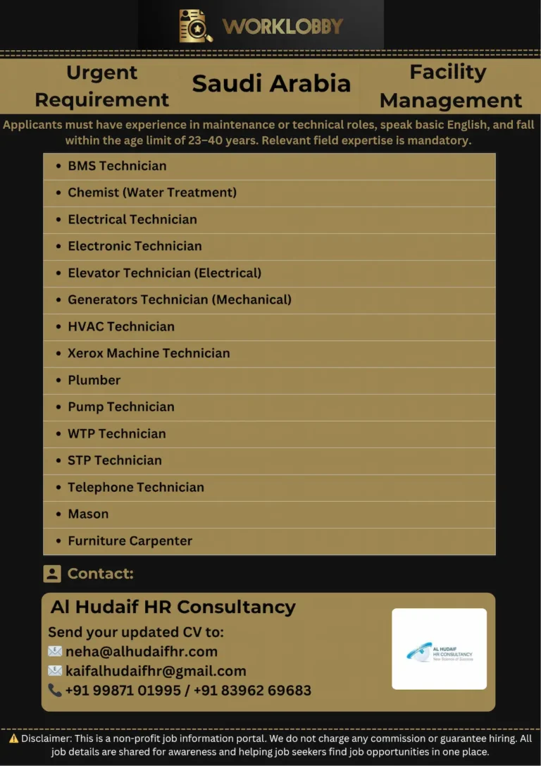 Saudi Arabia Technician Jobs โ Apply Now for Maintenance Roles