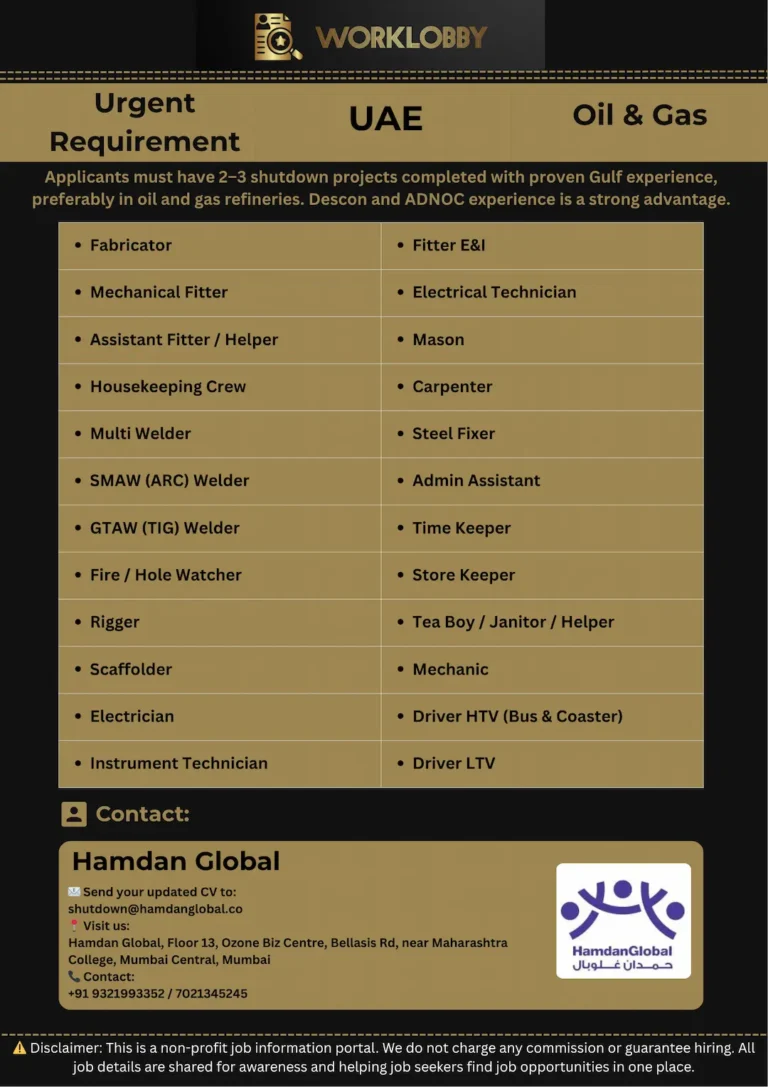 Abu Dhabi Shutdown Jobs โ Habshan Project Vacancies (Free Recruitment)