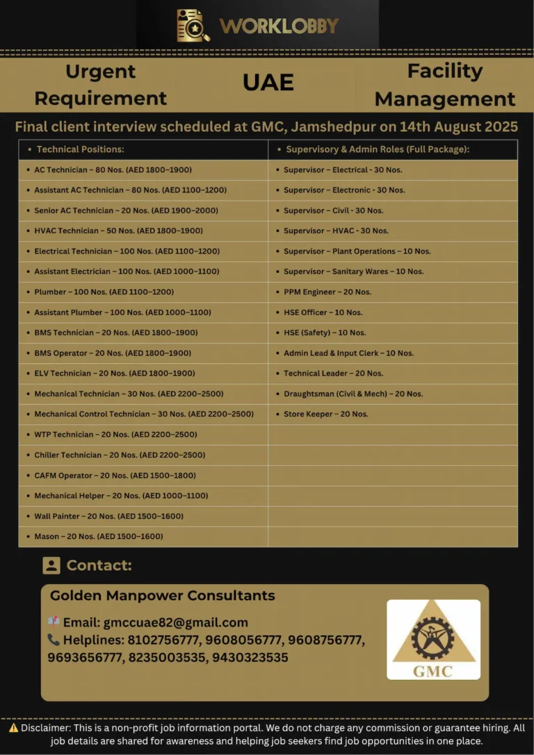 🏗️ Hiring for Dubai & Abu Dhabi – Etihad International Hospitality | Final Interview in Jamshedpur