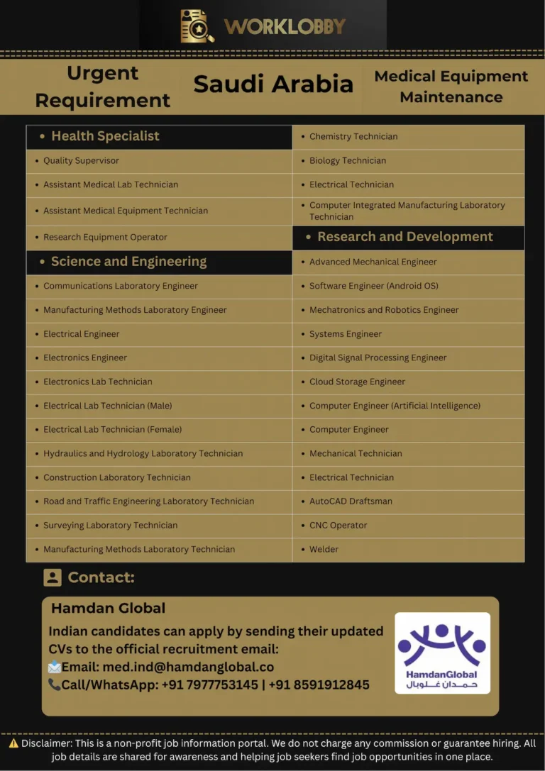 Medical Equipment Maintenance Jobs in KSA | Apply Online