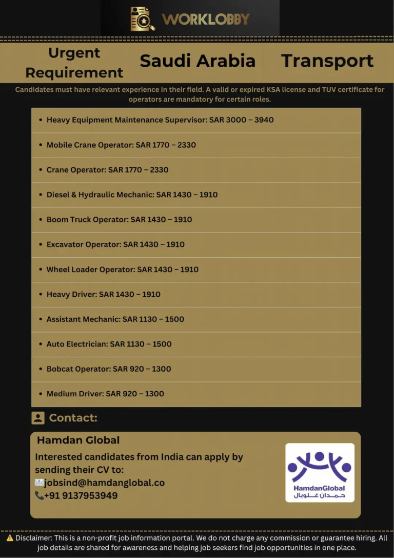 Transport Jobs in KSA โ Heavy Equipment Operators & Technicians