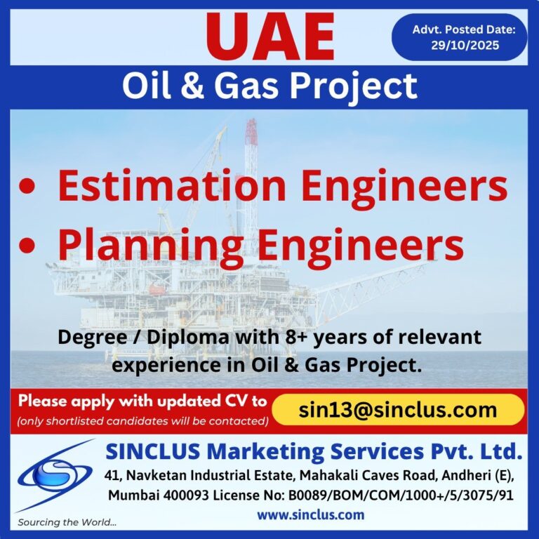 Estimation and Planning Jobs in Gulf – Estimation Engineers, Planning Engineers