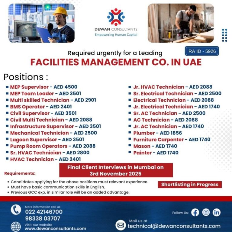 MEP and Construction Jobs in the Gulf – Multiple Positions