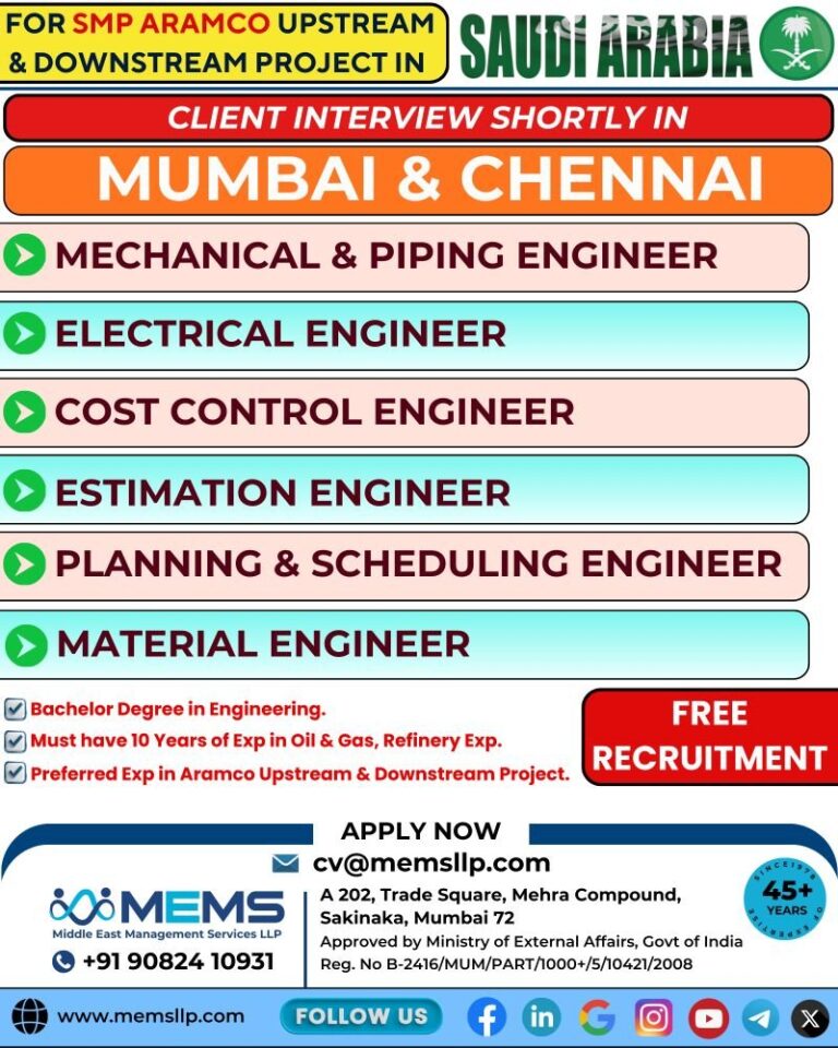 Mechanical, Electrical, and Engineering Jobs in Saudi Arabia – Aramco Upstream & Downstream Project