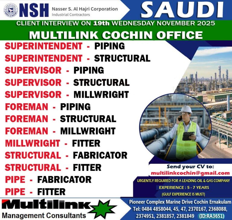 Piping and Structural Jobs in Gulf – Fitter, Fabricator, Millwright