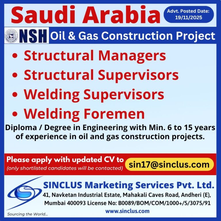 Structural and Welding Jobs in Saudi Arabia – Structural Managers, Structural Supervisors, Welding Supervisors, Welding Foremen