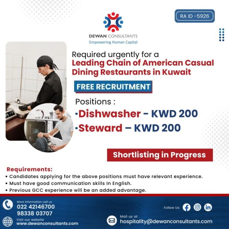 Hospitality Jobs in Kuwait – Multiple Positions