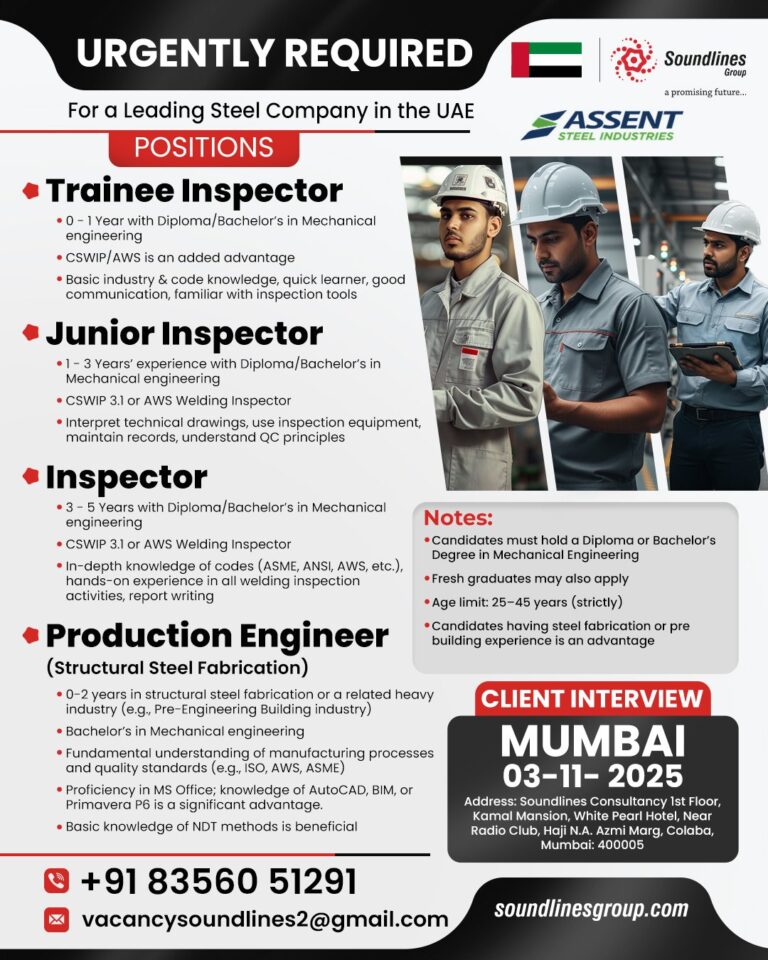 Inspector Jobs in UAE – Steel Industry