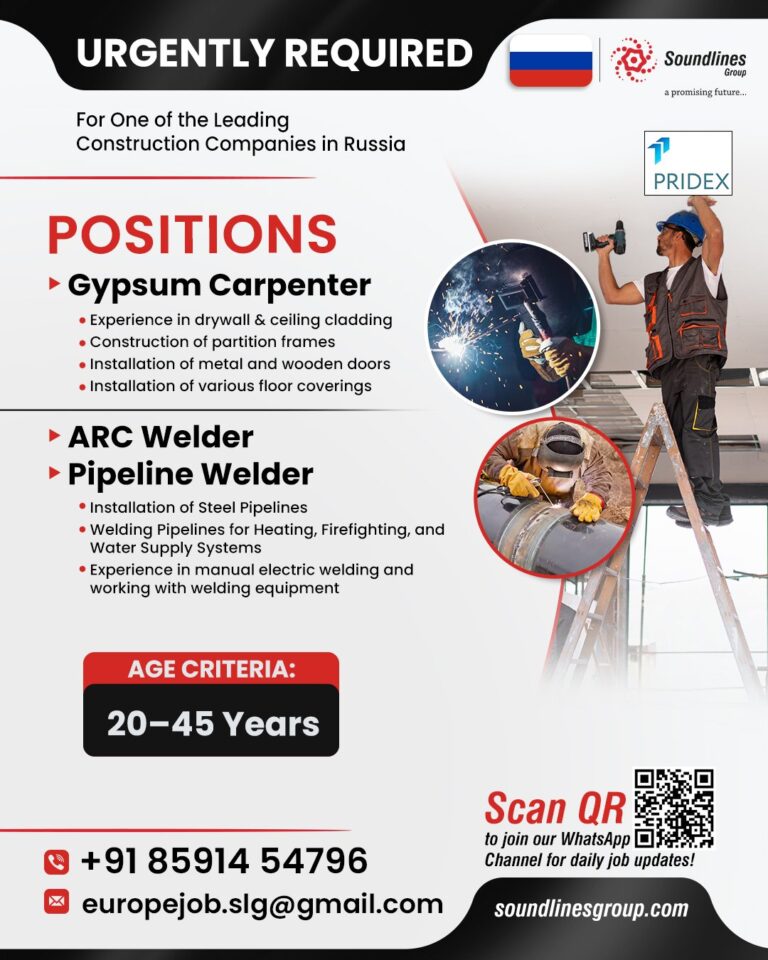 Gypsum Carpenter and ARC Welder Jobs in Russia – Construction