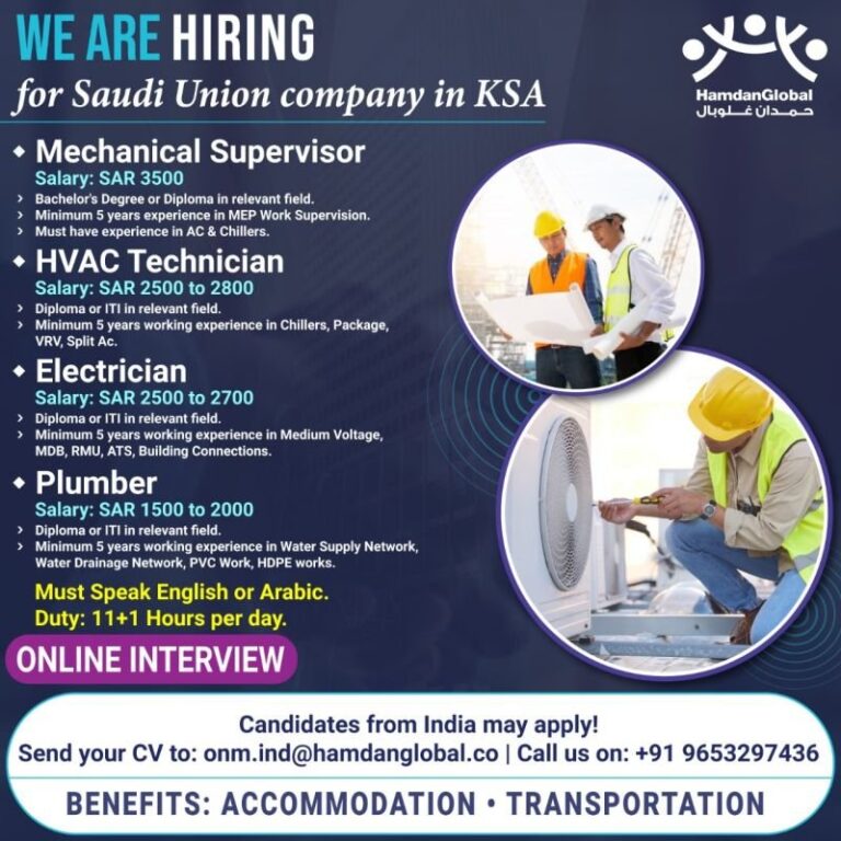 Mechanical Supervisor Jobs in Saudi Arabia – HamdanGlobal
