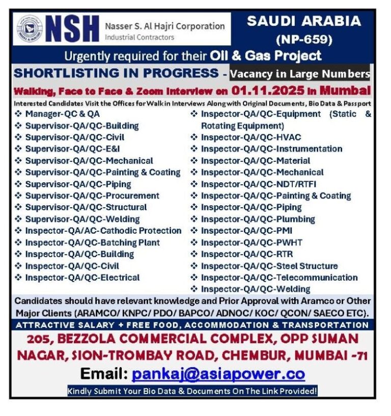 QA/QC Jobs in Saudi Arabia – Manager, Supervisor, Inspector