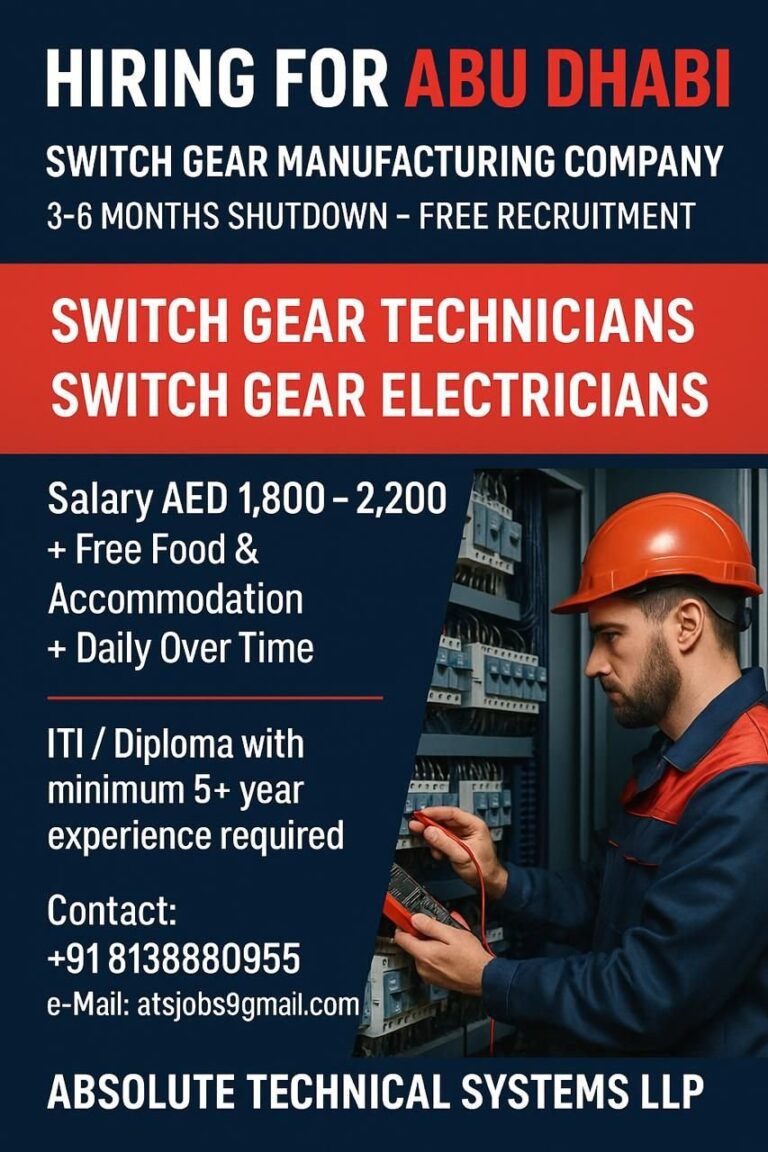 Switch Gear Jobs in Gulf – Switch Gear Technicians and Electricians