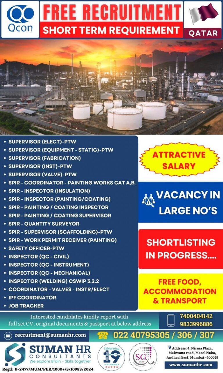 Supervisor and Inspector Jobs in Qatar – Multiple Positions