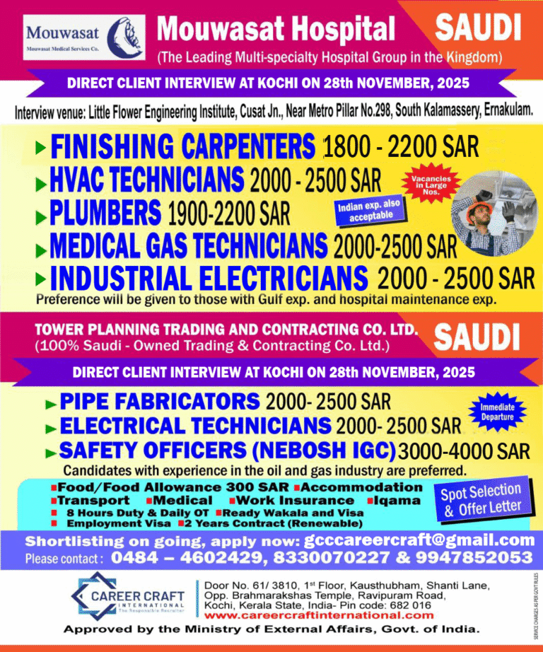 Finishing Carpenters, HVAC Technicians, and Other Jobs in Saudi Arabia – Multiple Positions