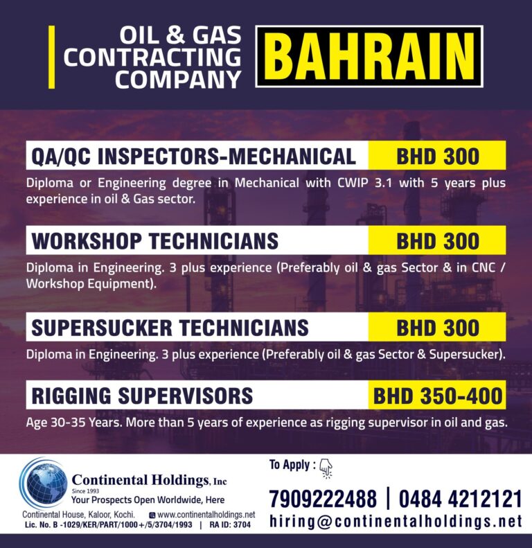 QA/OC Inspectors, Workshop Technicians, Supersucker Technicians, and Rigger Supervisors Jobs in Gulf – Oil and Gas Sector