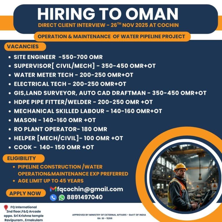 Engineering and Skilled Labour Jobs in Oman – Multiple Positions