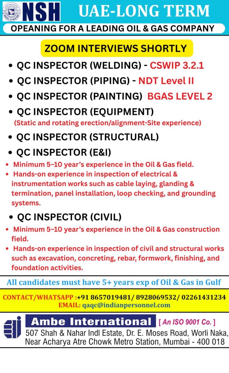 QC Inspector Jobs in UAE – Multiple Positions