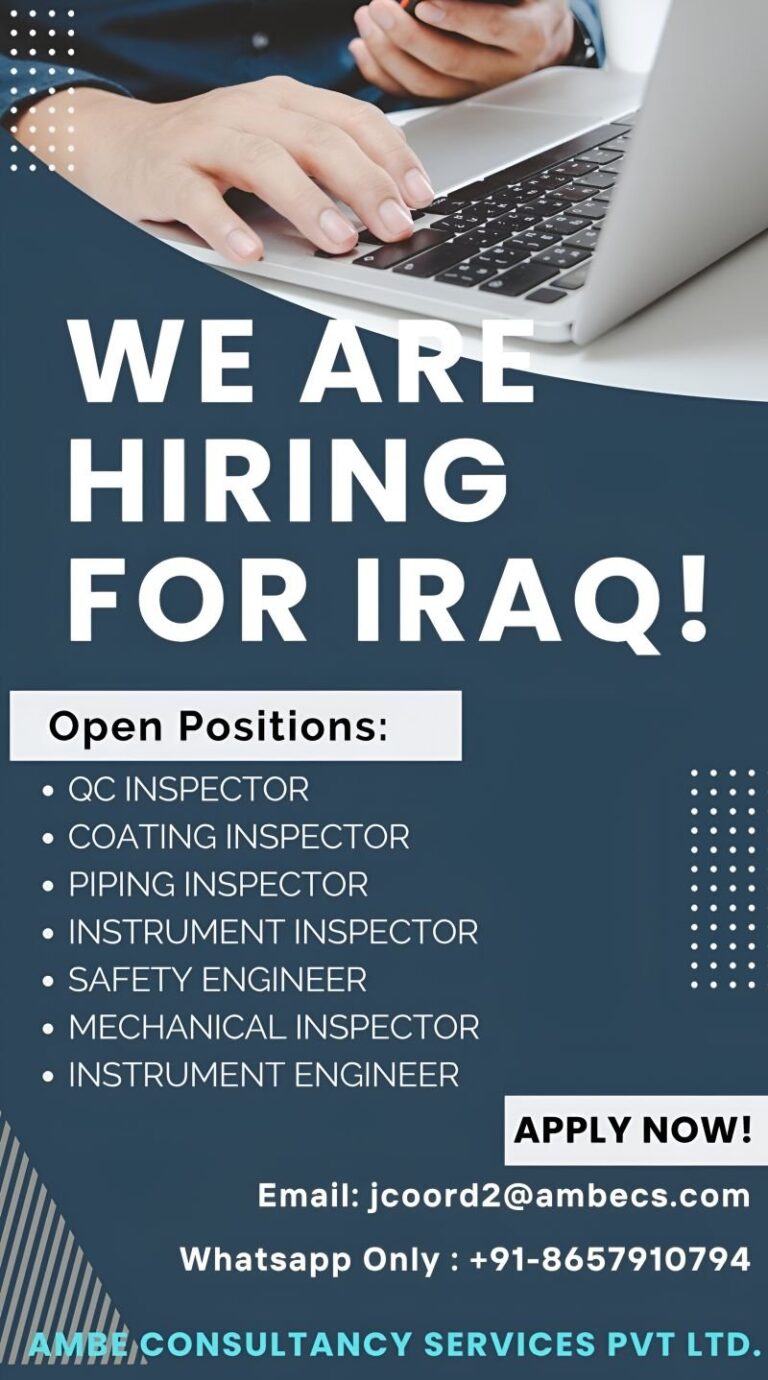 QC Inspector Jobs in Iraq – Coating, Piping, Instrument, Safety, and Mechanical Inspector