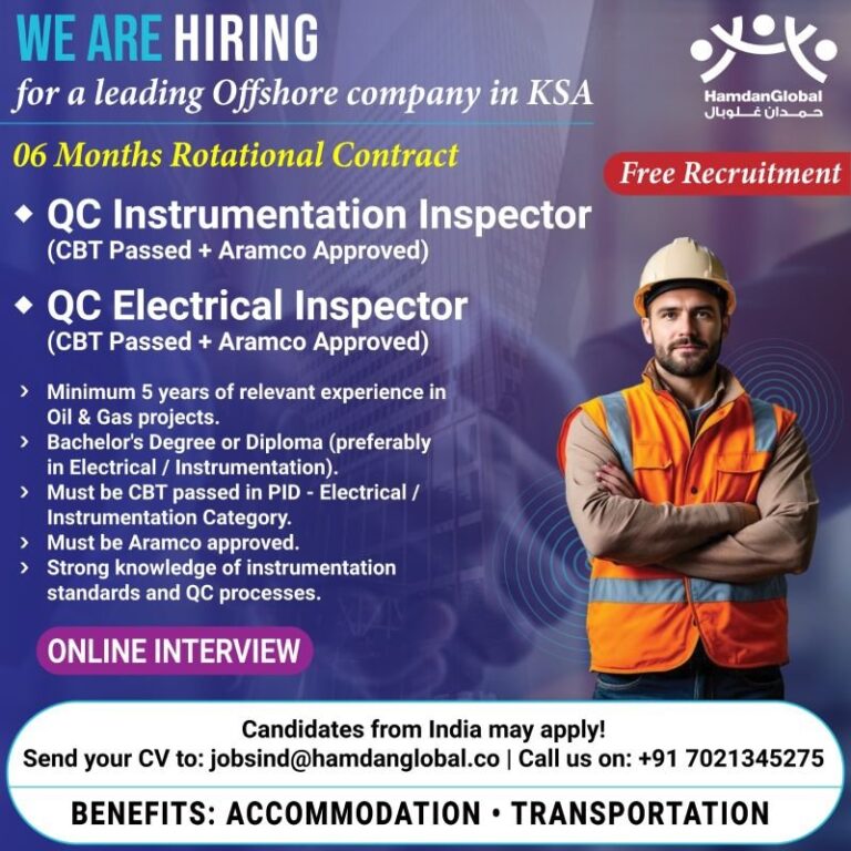 QC Inspector Jobs in KSA – Instrumentation and Electrical