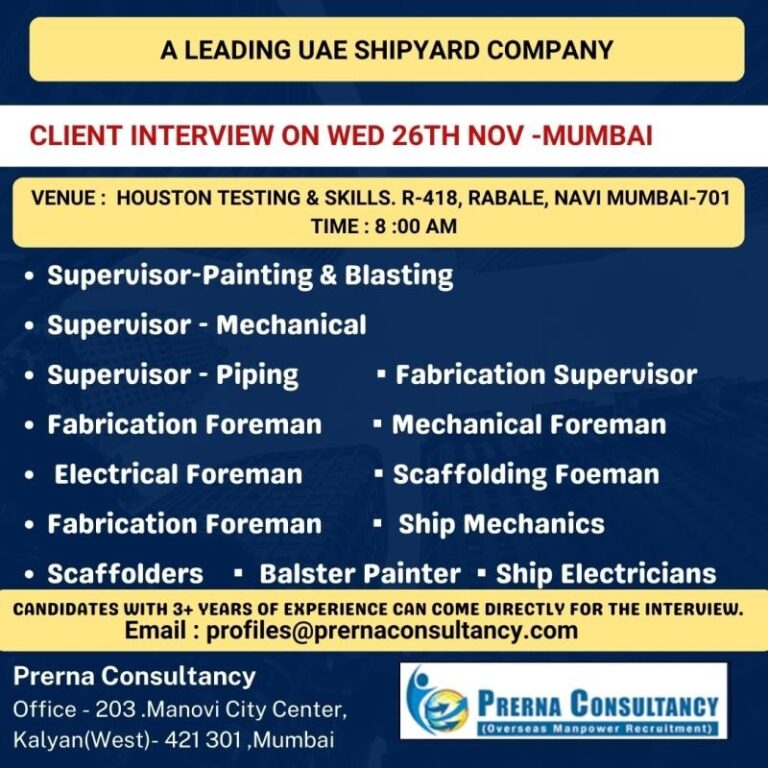 Supervisor Jobs in Gulf – Painting, Mechanical, Piping, and Electrical