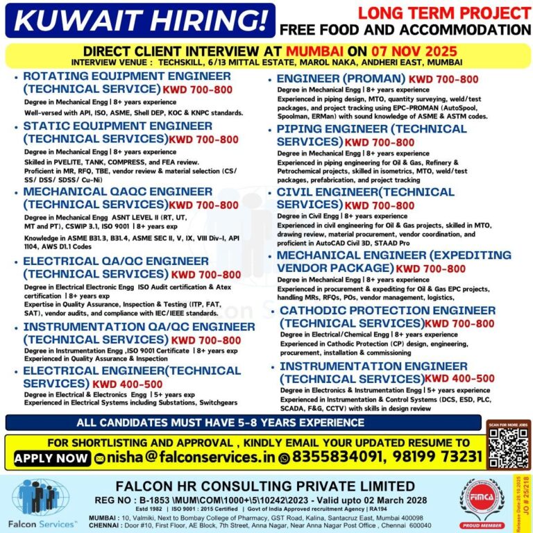 Engineering Jobs in Kuwait – Multiple Positions
