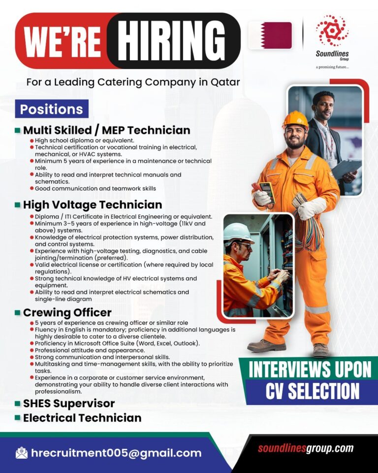 Multi Skilled and MEP Technician Jobs in Qatar – Leading Catering Company