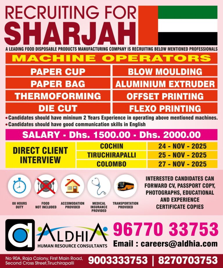 Manufacturing Jobs in United Arab Emirates – Machine Operators