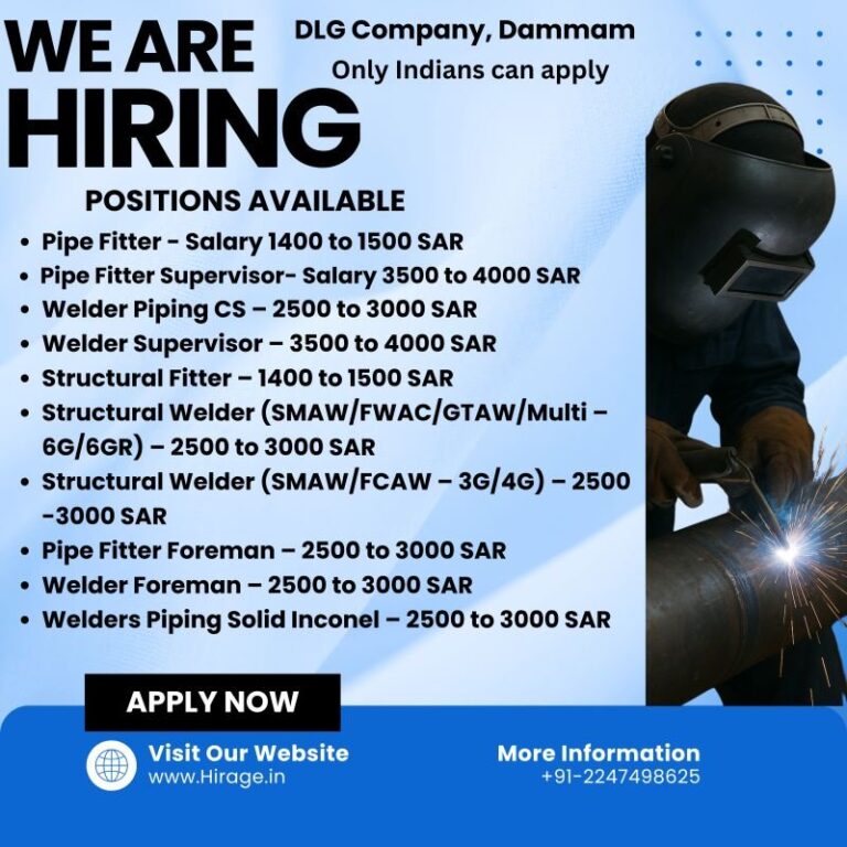 Pipe Fitter and Welder Jobs in Saudi Arabia – Pipe Fitter, Pipe Fitter Supervisor, Welder, and more
