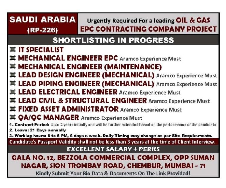 Oil and Gas Jobs in Gulf – EPC Contracting Company