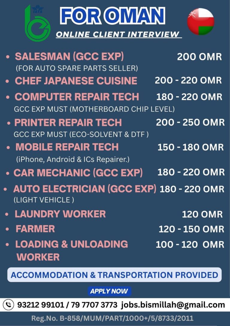 Sales and Technical Jobs in Oman – Multiple Positions