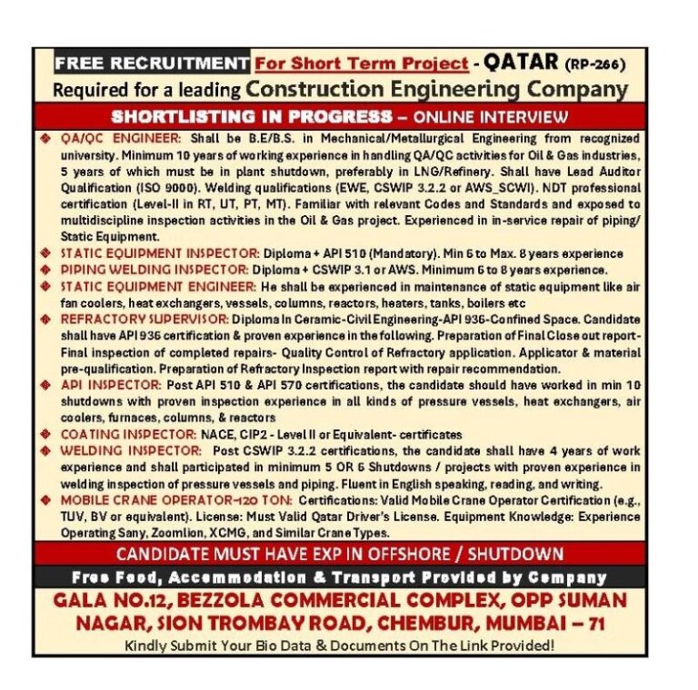 QA/QC Engineer Jobs in Qatar – Multiple Positions