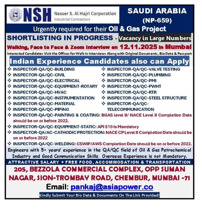 QA/QC Inspector Jobs in Saudi Arabia – Oil & Gas Project