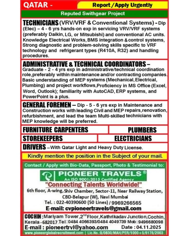 Technician and Administrative Jobs in Gulf – Various Positions